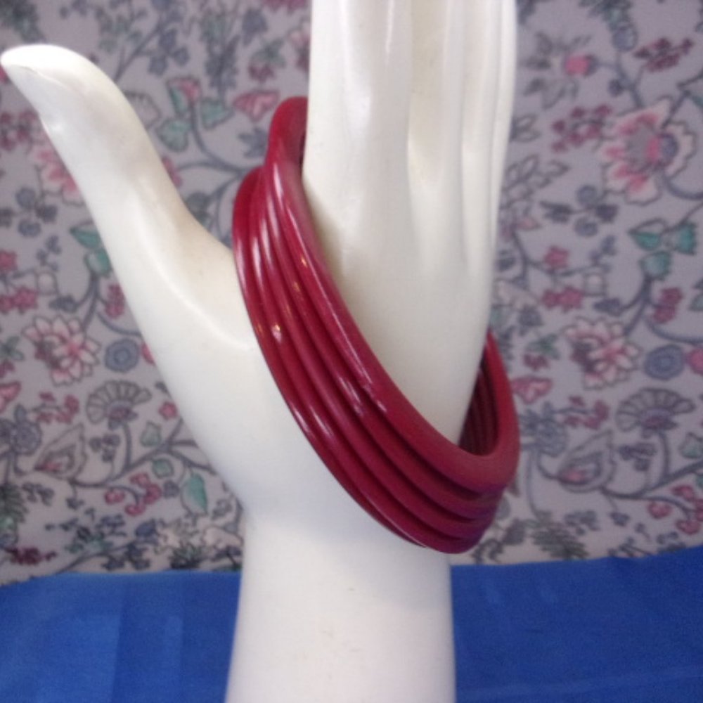 Vintage Red Plastic Spacers Stackers Bangle Bracelets